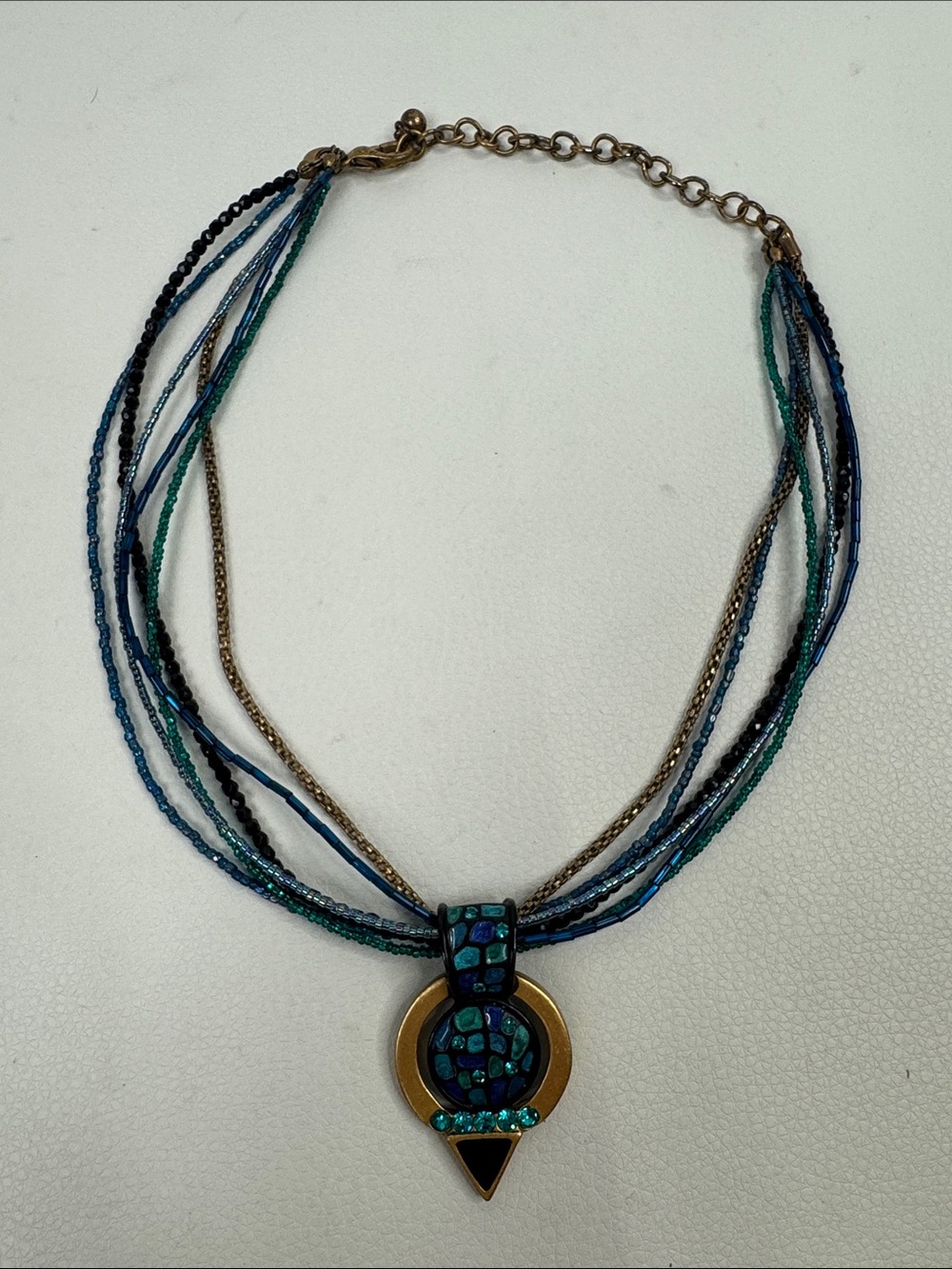 Chico's Blue & Green Multi-Strand Mosaic Pendant Necklace